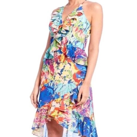 NWT Belle by Badgley Mischka Faith Floral Ruffle High Low Dress Size 6 - Picture 1 of 5
